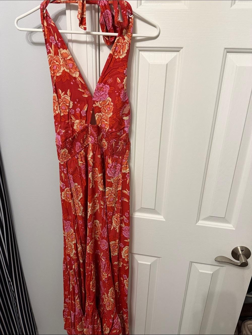Red Floral Halter Maxi Dress - Unbranded